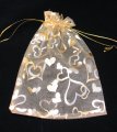 Organza Pouch Printed - Heart Gold (M)