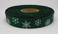 Printed Christmas ribbon - 5/8' - Flakes - Green